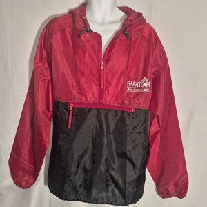Saratoga Racecourse 2018 stylish hooded raincoat/windbreaker, red and black XL